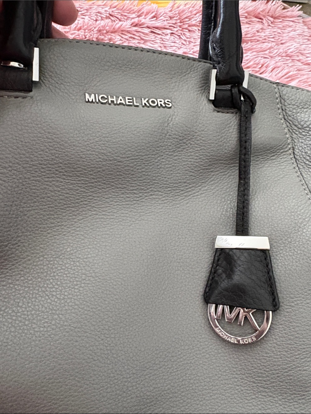 Michael Kors Gray Leather Satchel with Black Handles and Logo Charm - Picture 2 of 11